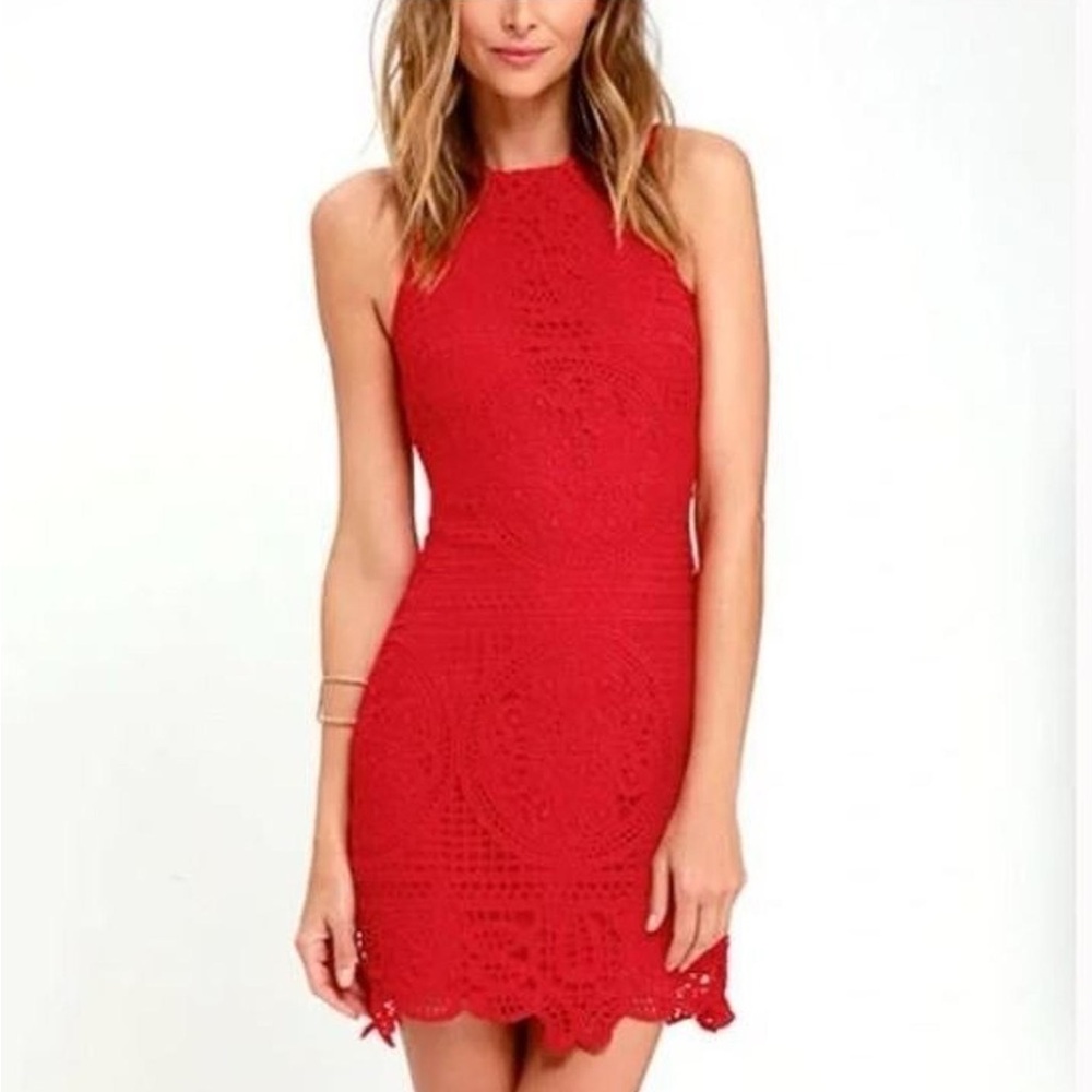 J.O.A. Red Lace Halter Mini Dress